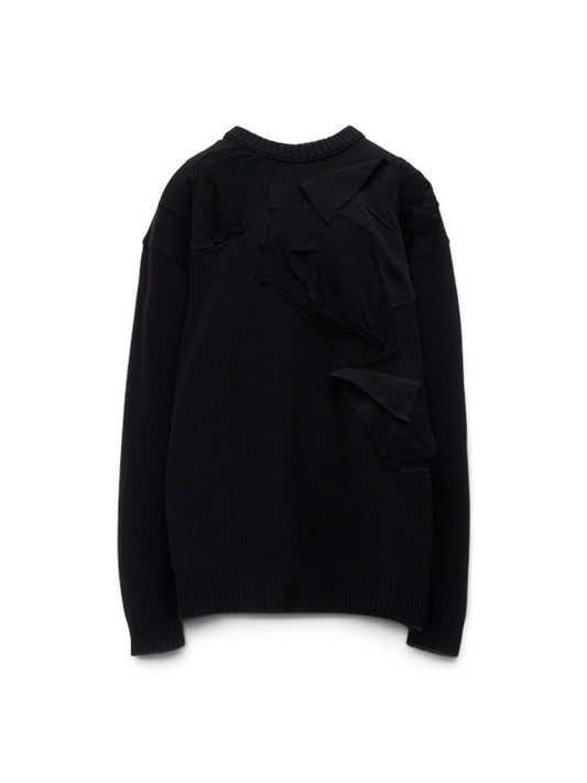 【Y's - ワイズ】 7G JERSEY PATCH APPLIQUE KNIT PULLOVER/ BLACK (ニット/ブラック)