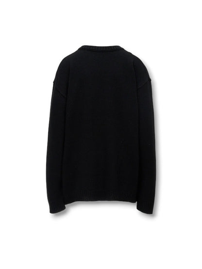 【Y's - ワイズ】 7G JERSEY PATCH APPLIQUE KNIT PULLOVER/ BLACK (ニット/ブラック)