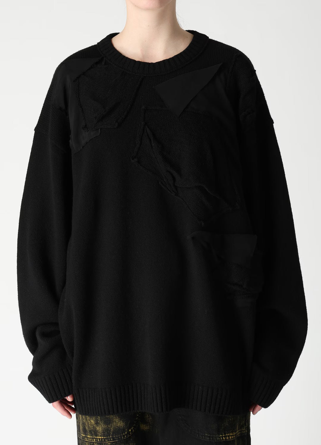 【Y's - ワイズ】 7G JERSEY PATCH APPLIQUE KNIT PULLOVER/ BLACK (ニット/ブラック)