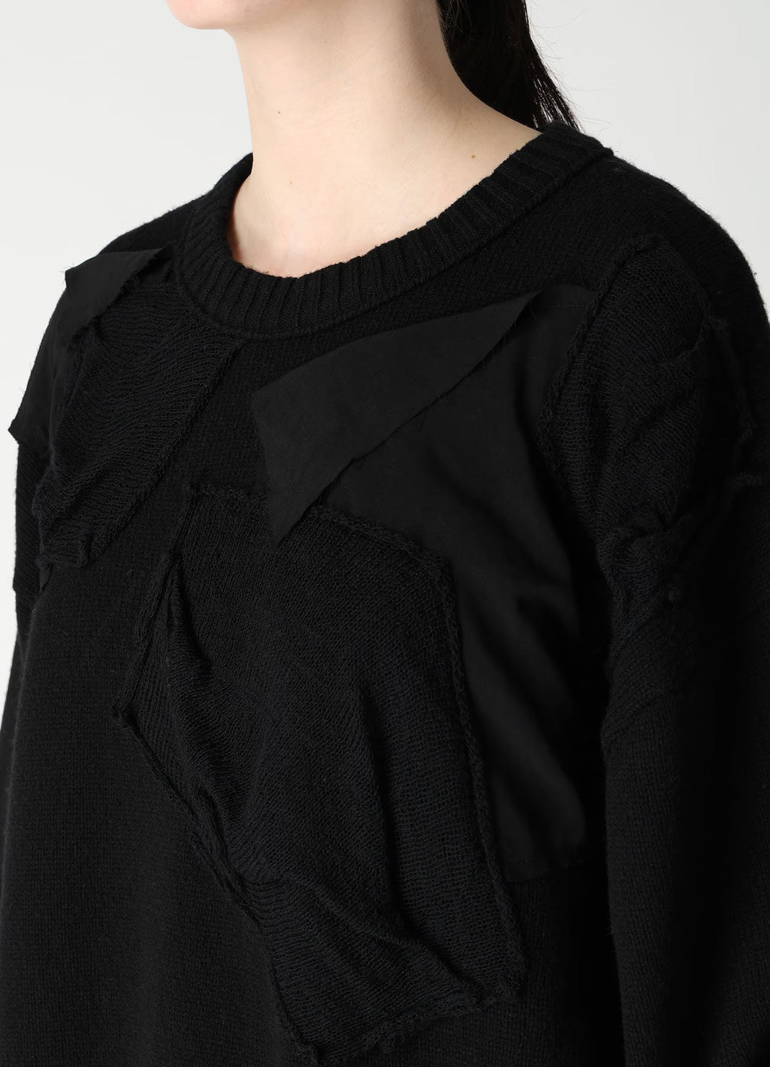 【Y's - ワイズ】 7G JERSEY PATCH APPLIQUE KNIT PULLOVER/ BLACK (ニット/ブラック)