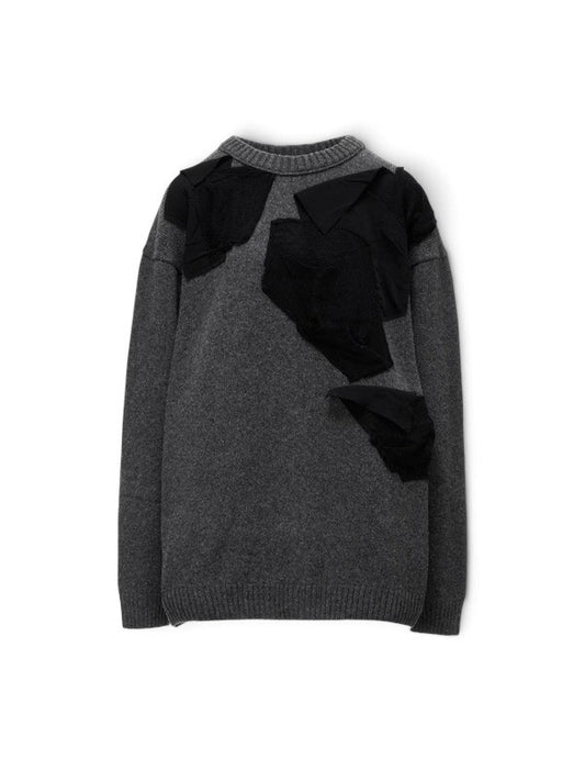 【Y's - ワイズ】 7G JERSEY PATCH APPLIQUE KNIT PULLOVER/ CHARCOAL (ニット/チャコール)