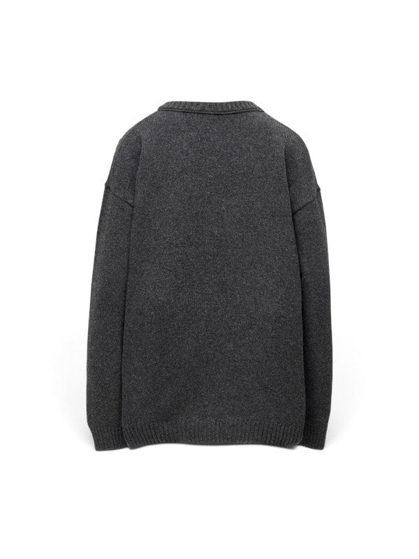 【Y's - ワイズ】 7G JERSEY PATCH APPLIQUE KNIT PULLOVER/ CHARCOAL (ニット/チャコール)