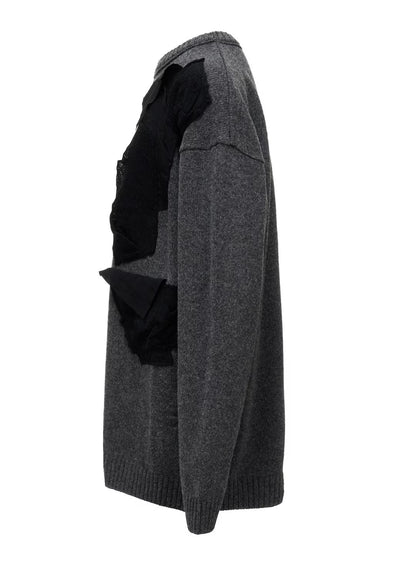 【Y's - ワイズ】 7G JERSEY PATCH APPLIQUE KNIT PULLOVER/ CHARCOAL (ニット/チャコール)