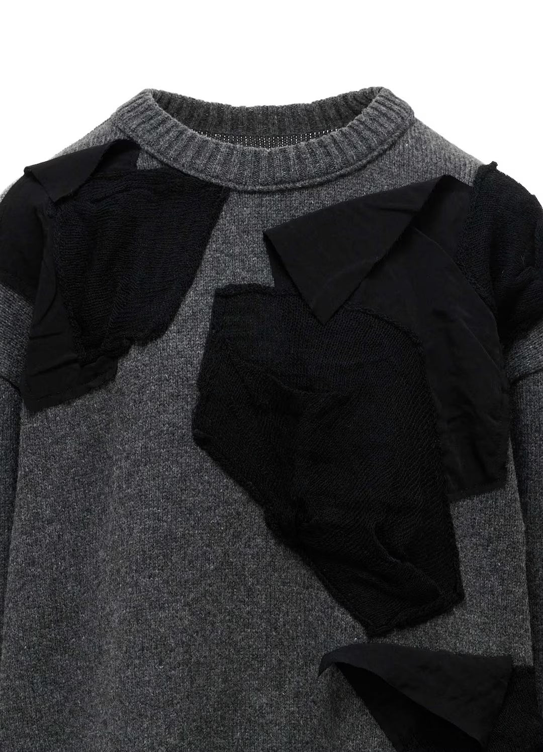 【Y's - ワイズ】 7G JERSEY PATCH APPLIQUE KNIT PULLOVER/ CHARCOAL (ニット/チャコール)