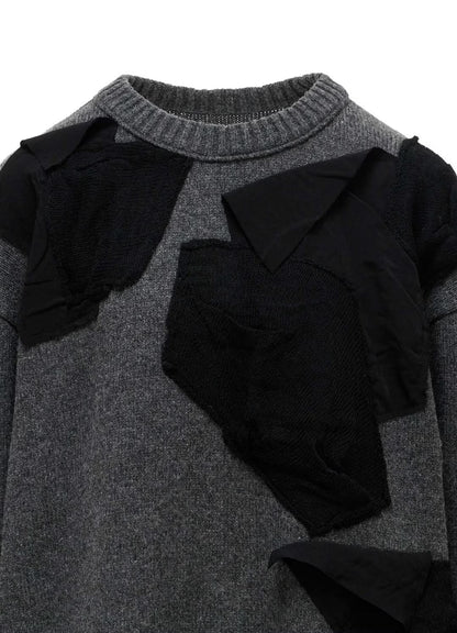 【Y's - ワイズ】 7G JERSEY PATCH APPLIQUE KNIT PULLOVER/ CHARCOAL (ニット/チャコール)