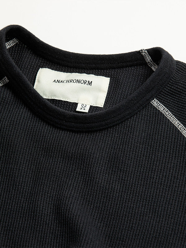 【ANACHRONORM - アナクロノーム】AN370 DESIGN STITCH WAFFLE L/S T-S / BLACK (Tシャツ/ブラック)