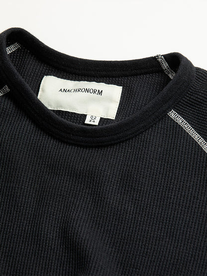 【ANACHRONORM - アナクロノーム】AN370 DESIGN STITCH WAFFLE L/S T-S / BLACK (Tシャツ/ブラック)