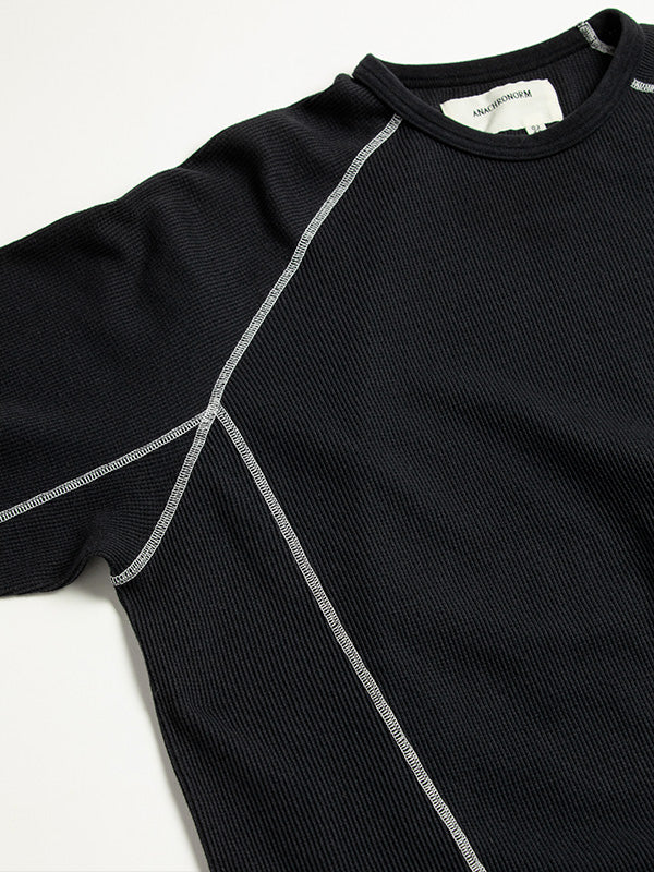 【ANACHRONORM - アナクロノーム】AN370 DESIGN STITCH WAFFLE L/S T-S / BLACK (Tシャツ/ブラック)