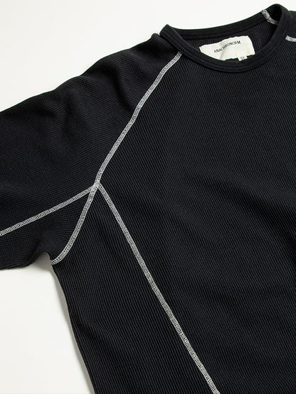 【ANACHRONORM - アナクロノーム】AN370 DESIGN STITCH WAFFLE L/S T-S / BLACK (Tシャツ/ブラック)