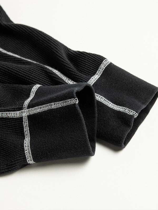 【ANACHRONORM - アナクロノーム】AN370 DESIGN STITCH WAFFLE L/S T-S / BLACK (Tシャツ/ブラック)