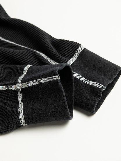 【ANACHRONORM - アナクロノーム】AN370 DESIGN STITCH WAFFLE L/S T-S / BLACK (Tシャツ/ブラック)