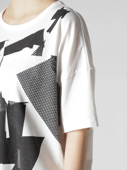 【Y's - ワイズ】Y'S COLLAGE PRINT LOOSE ROUND NECK T / BLACK (Tシャツ/ホワイト)