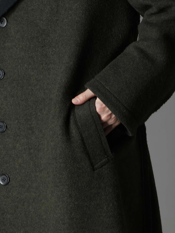 【Ground Y - グラウンドワイ】DOUBLE WEAVE MELTON UNRRIMMED HOODED COAT / KHAKI (コート/カーキ)