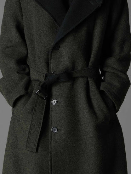 【Ground Y - グラウンドワイ】DOUBLE WEAVE MELTON UNRRIMMED HOODED COAT / KHAKI (コート/カーキ)