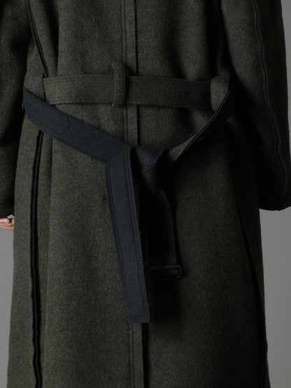 【Ground Y - グラウンドワイ】DOUBLE WEAVE MELTON UNRRIMMED HOODED COAT / KHAKI (コート/カーキ)