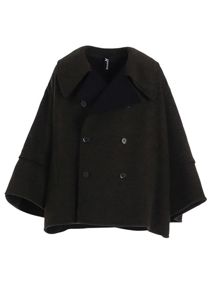 【Ground Y - グラウンドワイ】DOUBLE WEAVE MELTON SHORT LENGTH BIG SLEEVE DOUBLE COAT / KHAKI (コート/カーキ)