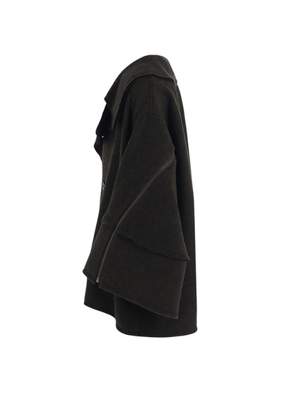 【Ground Y - グラウンドワイ】DOUBLE WEAVE MELTON SHORT LENGTH BIG SLEEVE DOUBLE COAT / KHAKI (コート/カーキ)