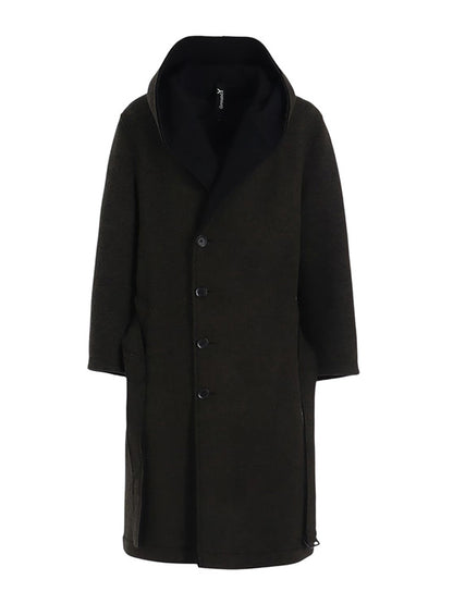 【Ground Y - グラウンドワイ】DOUBLE WEAVE MELTON UNRRIMMED HOODED COAT / KHAKI (コート/カーキ)