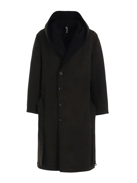 【Ground Y - グラウンドワイ】DOUBLE WEAVE MELTON UNRRIMMED HOODED COAT / KHAKI (コート/カーキ)