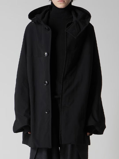 【Y's - ワイズ】NY/ VINTAGE OXFORD HOODIE COAT / BLACK (コート/ブラック)