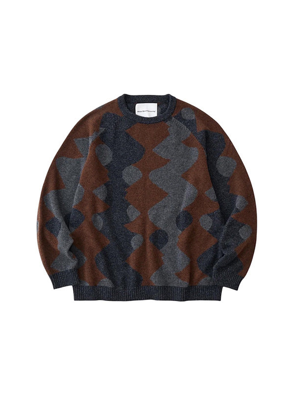 【White Mountaineering - ホワイトマウンテニアリング】INTARSIA KNIT PULLOVER / CHACOAL (ニット/チャコール)
