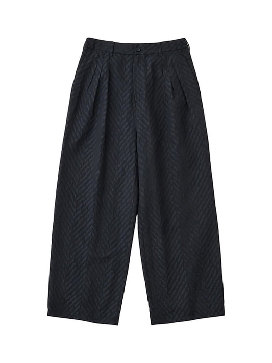 【White Mountaineering - ホワイトマウンテニアリング】HERRINGBONE JACQUARD 3 TUCK WIDE PANTS / BLACK(パンツ/ブラック)