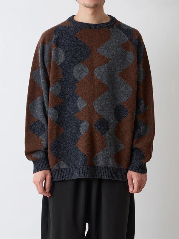 【White Mountaineering - ホワイトマウンテニアリング】INTARSIA KNIT PULLOVER / CHACOAL (ニット/チャコール)