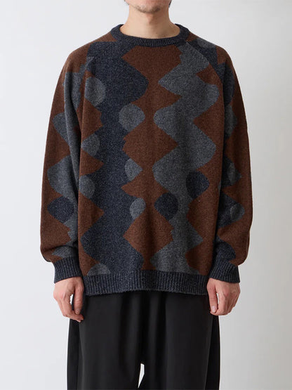 【White Mountaineering - ホワイトマウンテニアリング】INTARSIA KNIT PULLOVER / CHACOAL (ニット/チャコール)