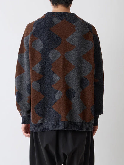 【White Mountaineering - ホワイトマウンテニアリング】INTARSIA KNIT PULLOVER / CHACOAL (ニット/チャコール)