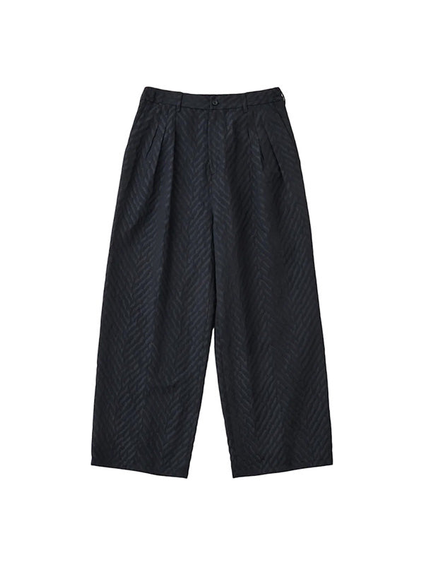 【White Mountaineering - ホワイトマウンテニアリング】HERRINGBONE JACQUARD 3 TUCK WIDE PANTS / BLACK(パンツ/ブラック)