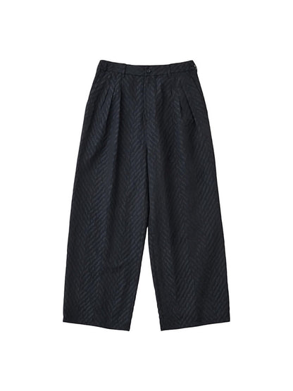 【White Mountaineering - ホワイトマウンテニアリング】HERRINGBONE JACQUARD 3 TUCK WIDE PANTS / BLACK(パンツ/ブラック)