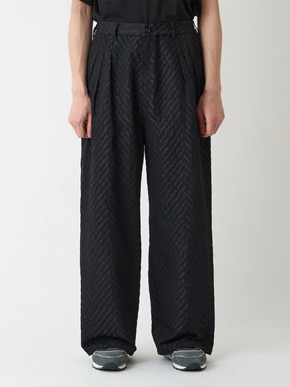 【White Mountaineering - ホワイトマウンテニアリング】HERRINGBONE JACQUARD 3 TUCK WIDE PANTS / BLACK(パンツ/ブラック)