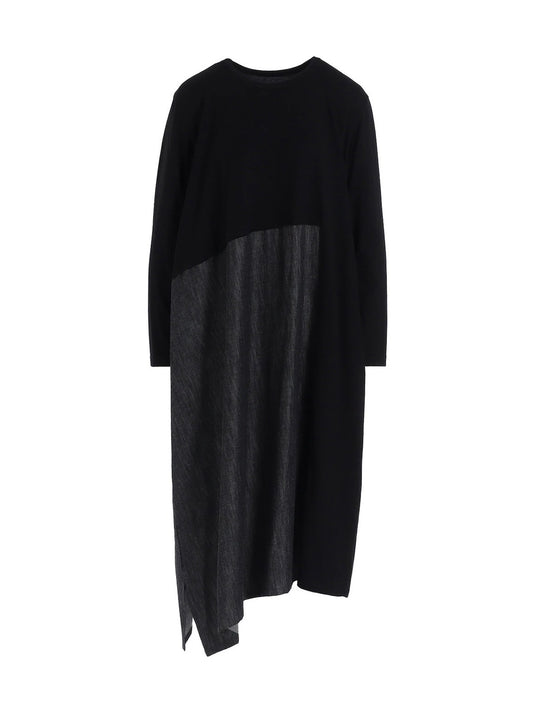 【Y's - ワイズ】DENIM COMBINATION LONG SLEEVE DRESS / BLACK (ドレス/ブラック)