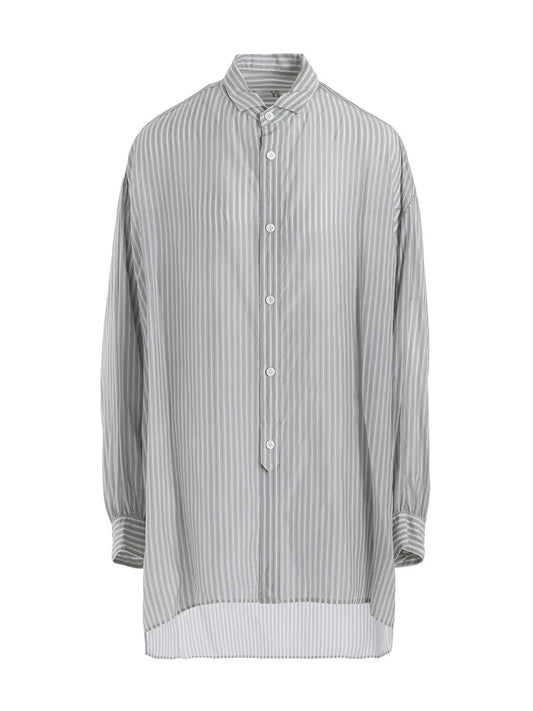 【Y's - ワイズ】CUPRO STRIPE DESIGN COLLAR BIG BLOUSE / BLUE GREY (シャツ/ブルーグレー)