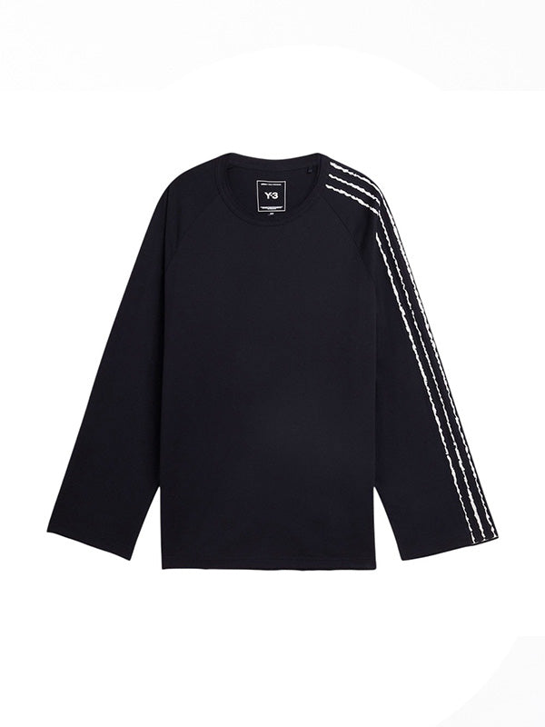 【Y-3 -ワイスリー】Y-3 RAW EDGE 3 STRIPES LONG SLEEVE TEE / BLACK(Tシャツ/ブラック)