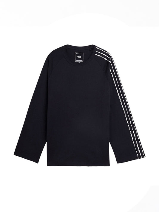 【Y-3 -ワイスリー】Y-3 RAW EDGE 3 STRIPES LONG SLEEVE TEE / BLACK(Tシャツ/ブラック)