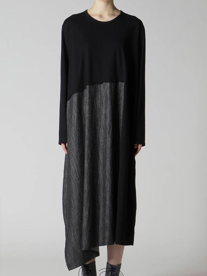 【Y's - ワイズ】DENIM COMBINATION LONG SLEEVE DRESS / BLACK (ドレス/ブラック)