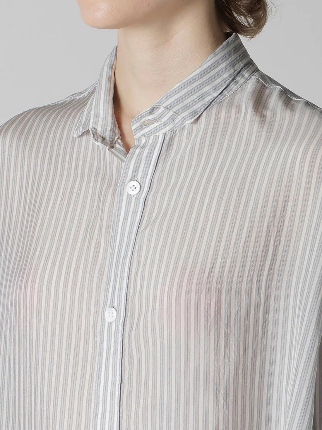 【Y's - ワイズ】CUPRO STRIPE DESIGN COLLAR BIG BLOUSE / BLUE GREY (シャツ/ブルーグレー)