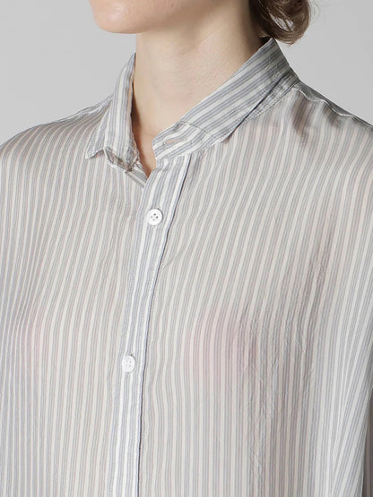 【Y's - ワイズ】CUPRO STRIPE DESIGN COLLAR BIG BLOUSE / BLUE GREY (シャツ/ブルーグレー)