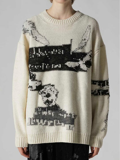 【Y's - ワイズ】REVERSIBLE INTARSIA W JQ PULLOVER / OFF WHITE (ニット/オフホワイト)