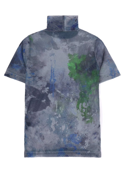 【Y's - ワイズ】PE TULLE PAINT DESIGN HIGH NECK HALF SLEEVE T/GREY (カットソー/グレー)