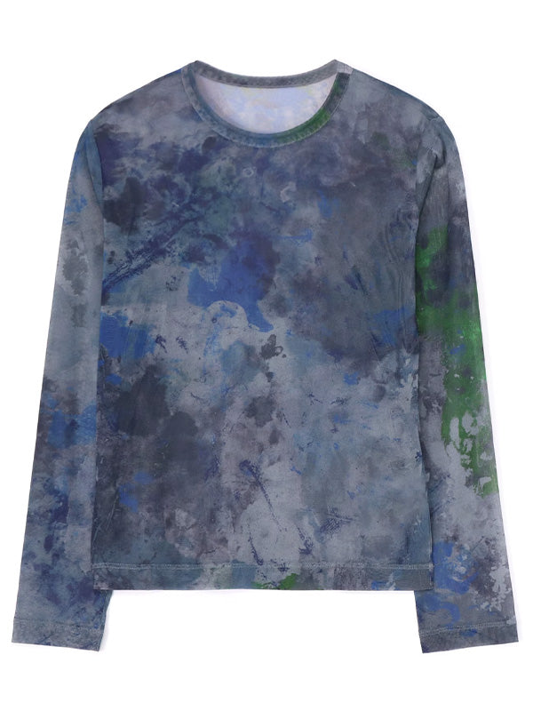 【Y's - ワイズ】PE TULLE PAINT DESIGN ROUND NECK LONG SLEEVE T/GREY (カットソー/グレー)