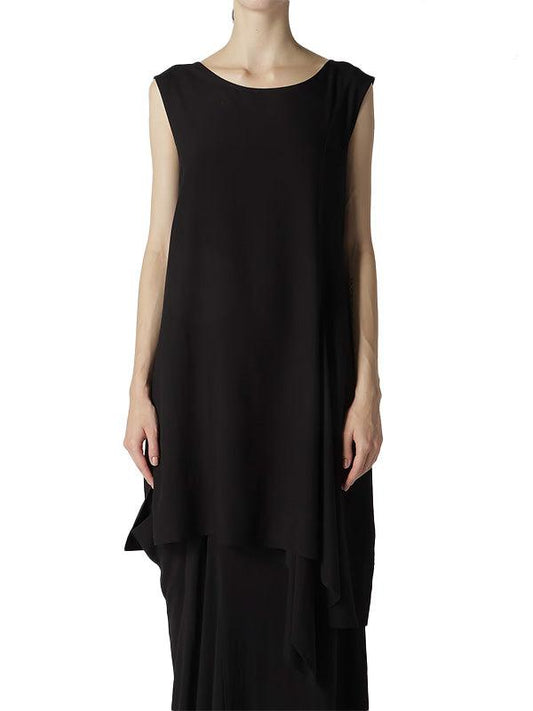 RAYON BROAD LEFT FRONT SLIT BLOUSE/ Black