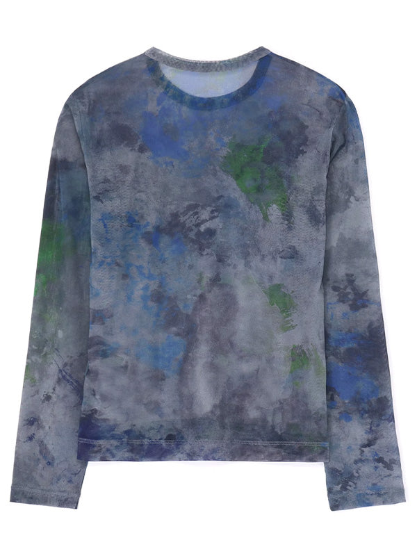 【Y's - ワイズ】PE TULLE PAINT DESIGN ROUND NECK LONG SLEEVE T/GREY (カットソー/グレー)