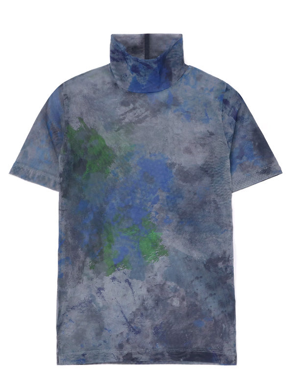 【Y's - ワイズ】PE TULLE PAINT DESIGN HIGH NECK HALF SLEEVE T/GREY (カットソー/グレー)